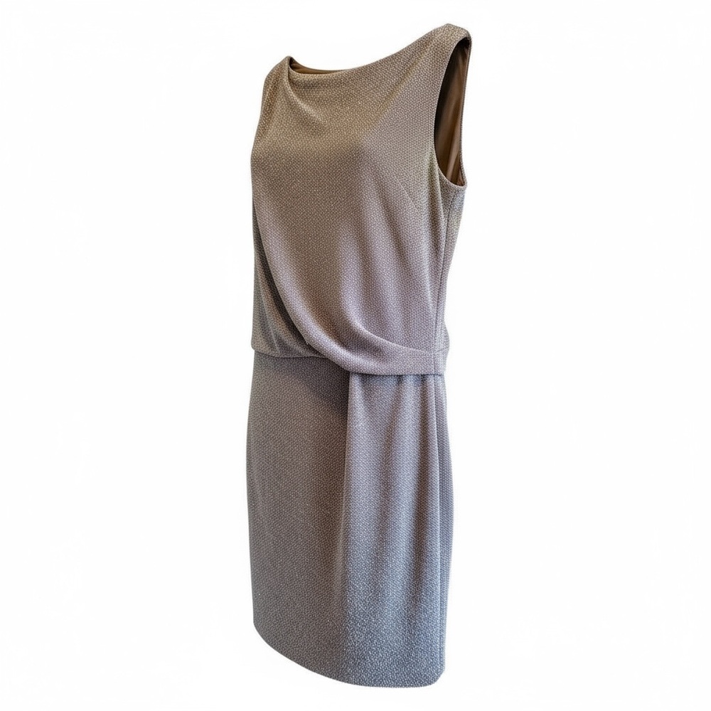 David Meister Silver Metallic Draped Cocktail Dress – Size 10